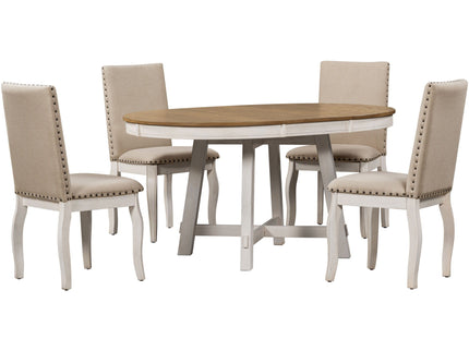 Round Extendable Dining Table Set With 4 Upholstered Chairs