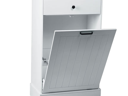 Tilt Out Trash Cabinet With Drawer, 10 Gallon Hamper - White