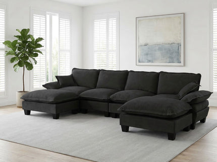 Modular Sectional Sofa With Movable Ottoman & Pillows