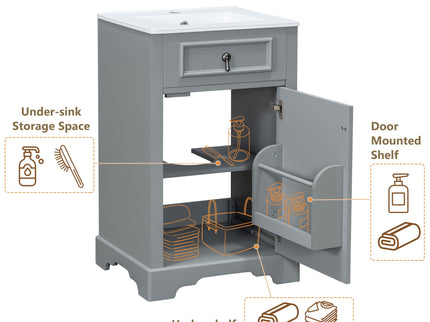 Elegant Bathroom Vanity With Ceramic Sink, Soft Close Door, Adjustable Shelf