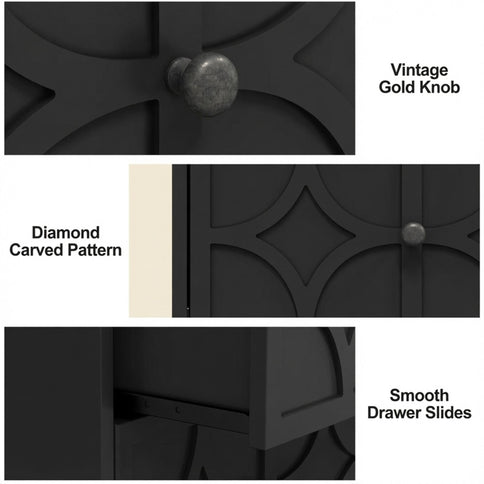 Nightstand With Diamond Carvings Handles, 2 Drawers & Charging Station