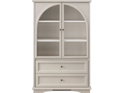 Glass Door Display Case With 2 Drawers And Adjustable Shelf