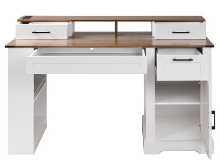 Office Desk With Storage Cabinet, Charging Station, Monitor Stand & Pegboard
