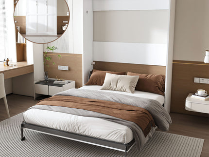 Queen Murphy Bed, Foldable Wall Bed, Space Saving Design For Bedrooms - White