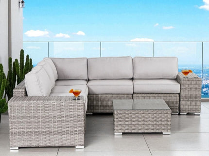Modern Patio Rattan Sectional Set With Cushions