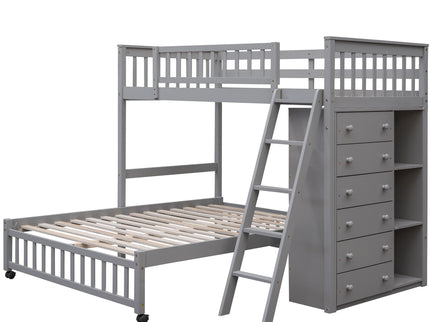 Bunk Bed With 6 Drawers And Flexible Shelves, Bottom Bed With Wheels