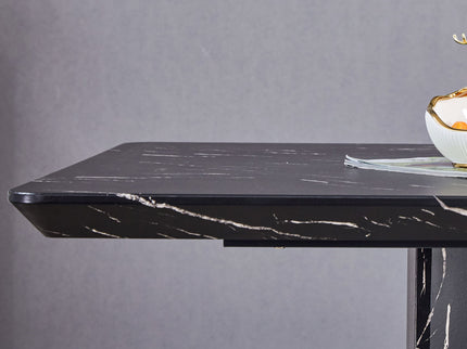 Modern Dining Table With Marbled Design For Luxurious Elegance - Black
