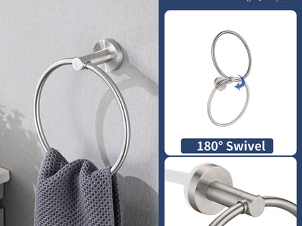 Bathroom Set 4 Pack With Towel Bar Racks, Toilet Paper Holder, Ring, Hook, Stainless Steel - Brushed Nickel