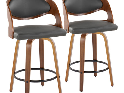 Pino - Mid Century Modern Fixed Height Barstool With Swivel With Round Footrest (Set of 2)