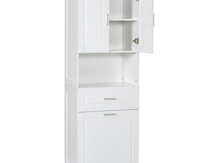 Tall Bathroom Cabinet With Tilt-Out Laundry Basket And Upper Storage