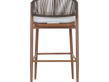 Outdoor Bar Height Metal Frame Counter Stools With Scallop Shaped Backrest & Water Resistant Cushions