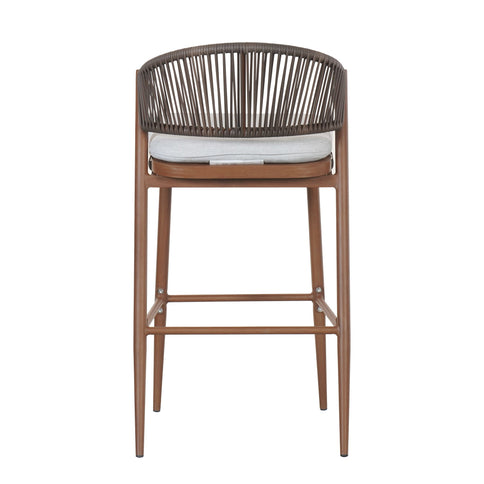 Outdoor Bar Height Metal Frame Counter Stools With Scallop Shaped Backrest & Water Resistant Cushions