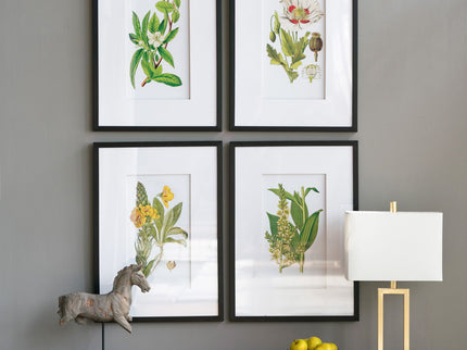 Botanical Flower Wall Art, Home Decor For Living Room Dining Room, Bedroom, Hallway (Set of 4) - White / Blue