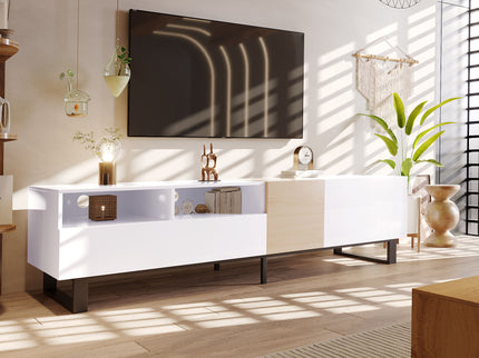 TV Stand For 80'' TV With Double Storage Space, Media Console Table With Drop Down Door