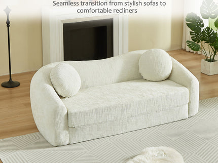 Curved Convertible Sofa, 2 In 1 Frameless Folding Sofa Bed With Pull Out Base And Deep Seat