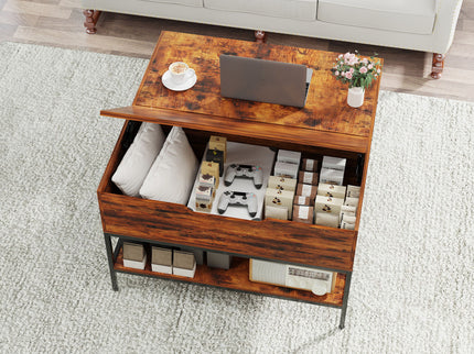 Rustic Flip Top Coffee Table With Hidden Storage - Black / Brown
