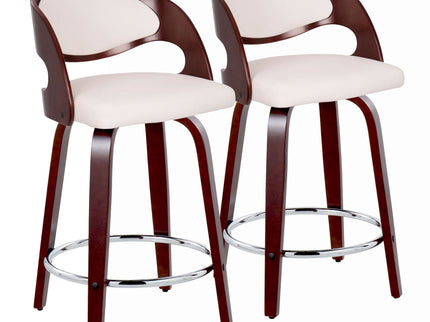 Pino - Mid Century Modern Fixed Height Barstool With Swivel With Round Footrest (Set of 2)