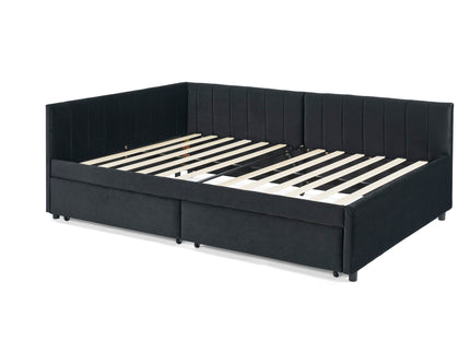 Upholstered Tufted Daybed Frame With Storage Drawers