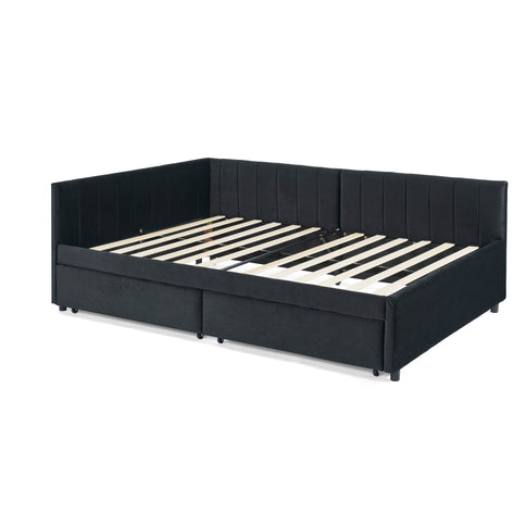 Upholstered Tufted Daybed Frame With Storage Drawers