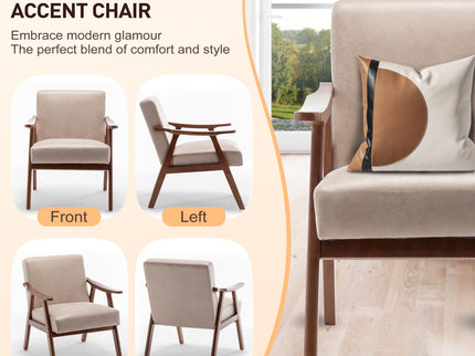Mid Century Modern Accent Chair With Solid Wood Frame And Extra Thick Backrest