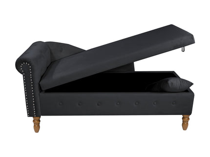 Chaise Lounge Indoor, Lounge Chair For Bedroom With Storage & Pillow, Modern Upholstered Rolled Arm Chase Lounge For Sleeping With Nailhead Trim For Living Room Bedroom Office