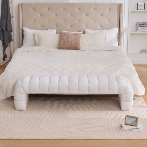 Modern Upholstered Armless Bed Bench With Channel Tufted Design