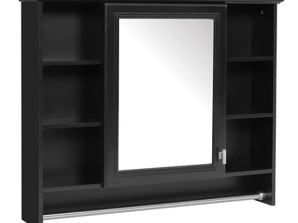Modern Wall Mounted Mirror Cabinet With Adjustable Shelf, Soft Close Door, And Towel Bar