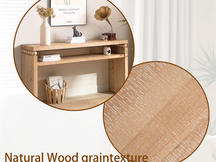Modern Rustic Console Table, Wood Entryway Table With Shelf & Decorative Bead Detail - Natural