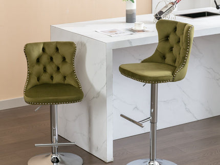 Swivel Barstools Adjusatble Seat Height From 25-33", Modern Upholstered Base Bar Stools With Backs Comfortable Tufted For Home Pub And Kitchen Island (Set of 2)