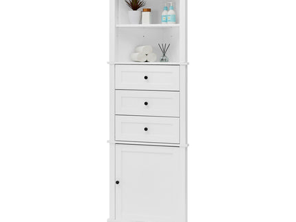 Tall Storage Cabinet With 3 Drawers And Adjustable Shelves For Bathroom