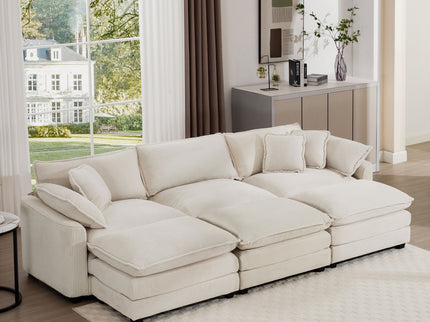 Modern Oversized Modular Cushion Sofa With Ottoman, Low Back, Deep Seating Sofa Set