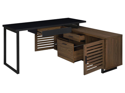 Rodger - L Shape Office Desk With Storage, Workstation For Home Or Office - Walnut