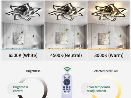 32" Flower Ceiling Fan With LED Dimmable Light, Low Profile Flush Mount Fan With Remote Control, 6 Speeds