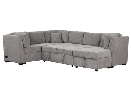 U-Shaped Sectional Sofa Pull Out Sofa Bed With Two USB Ports, Two Power Sockets, Three Back Pillows And A Storage Chaise For Living Room