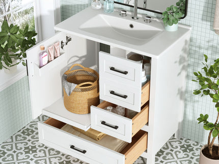 Modern Bathroom Vanity With Ceramic Sink, Solid Frame And Storage Solutions