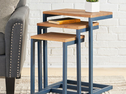 Kacha - Modern Industrial Firwood Nesting Tables (Set of 3) With Iron Frame - Antique Brown / Black