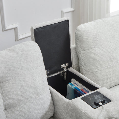 Modern Sectional Sofa U-Shaped With Movable Ottomans, tooth Speakers, LED Lights And Modular Storage