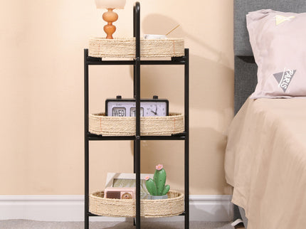 Modern 3 Tier Handwoven Side Table With Oval Organizer