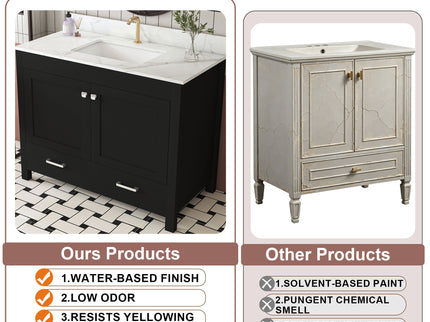 Bathroom Vanity Set, Fluted Cabinet, Soft Close Doors & Drawers - Black