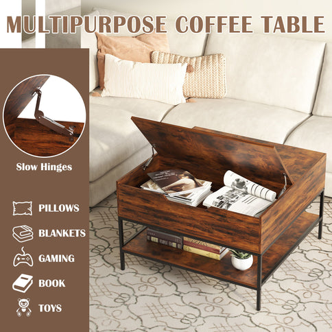 Flip-Top Coffee Table With Storage Lift-Top Design With Hidden Compartment - Black