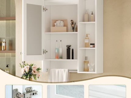 Modern 3 In 1 Bathroom Mirror Cabinet With Adjustable Shelf & Towel Bar