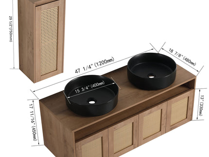 Bathroom Vanity With Art Sink And Side Cabinet, Float Mounting Design