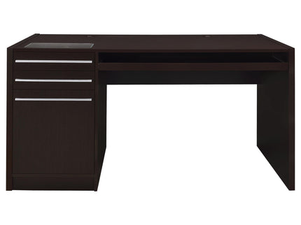 Halston - 3 Drawer Office Computer Desk With Keyboard Tray - Cappuccino