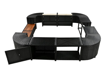 Spa Surround Spa Frame Quadrilateral Outdoor Rattan Sectional Sofa Set With Mini Sofa, Wooden Seats And Storage Spaces