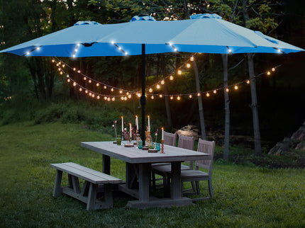 Double- Sided Outdoor Market Umbrella With Lights And Base