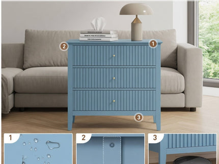 Fluted 3 Drawer Nightstand With Soft Close Slides