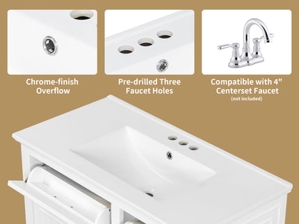 Modern Bathroom Vanity With Sink Top, Flip Drawers, Adjustable Shelf