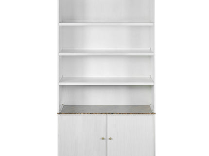 Tall Bookcase Storage Cabinet With 3 Open Shelves & Fluted Double Doors