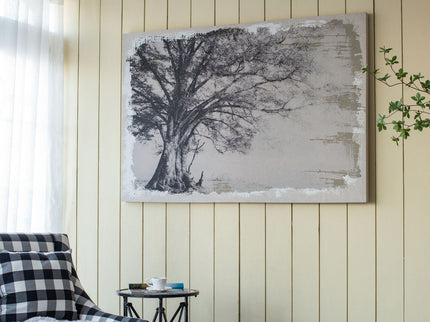 Large Arboreal Shelter Canvas Art Print, Traditional Style Floral Wall Art, Home Decor Accent Piece - Gray / White Matte