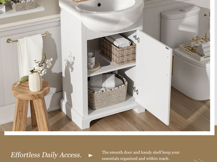 Bathroom Vanity With Bulged Sink, Cabinet, Soft-Close Door, Freestanding Single Unit